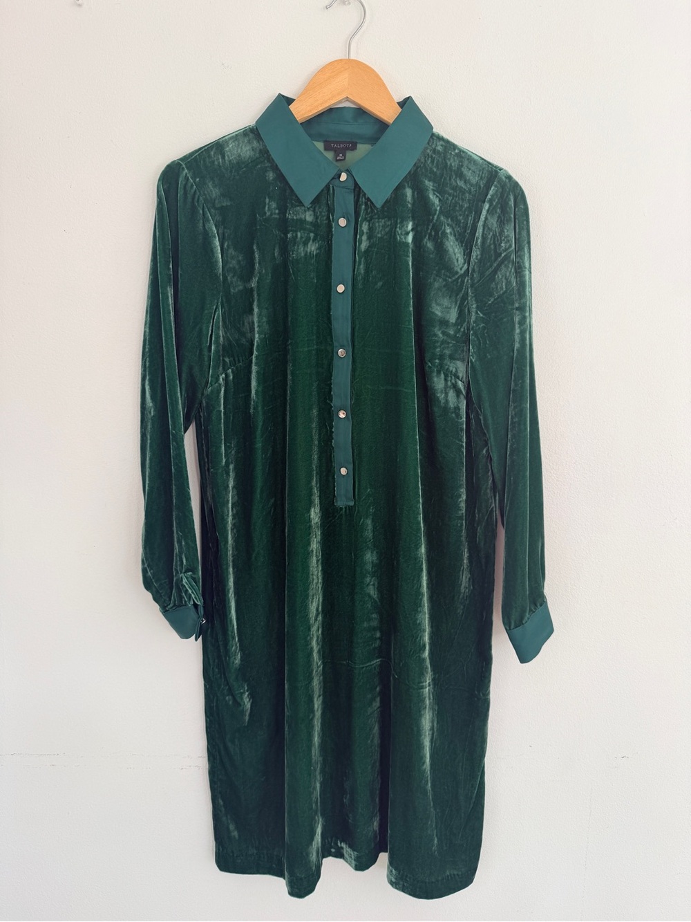 Talbots Velvet Popover Shirtdress Esmeralda Green Size M